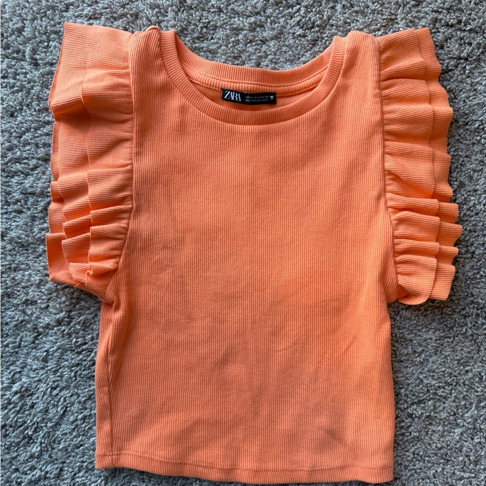 Zara crop Peach Ruffle Sleeve Tee